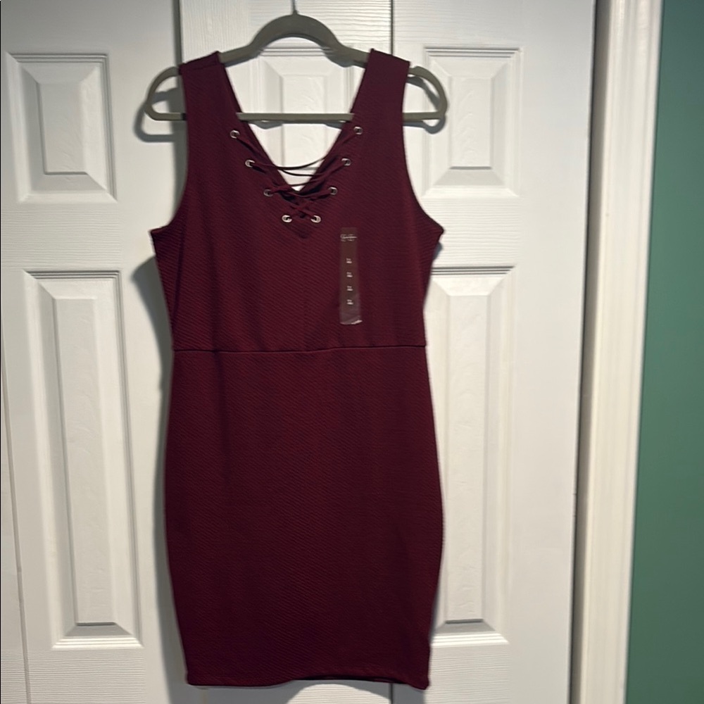 Jessica Simpson Burgundy Lace-Up Mini Dress